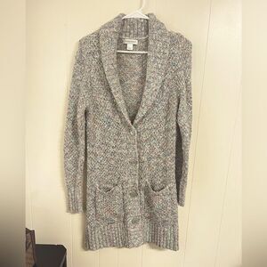 Christopher & Banks Gray Pink Knit Long Cardigan Sweater Sz Small